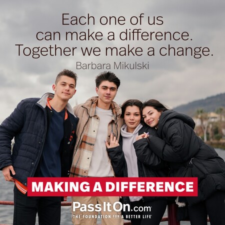 Each one of us can make a difference. Together we make a change. #<Author:0x00007fad6a0cd220>
